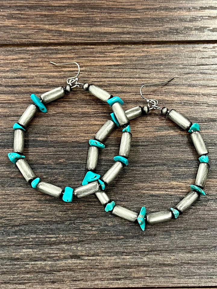726502, Handmade Cylindrical Navajo Stone Hoop Earrings for wholesale by ISAC Trading Inc