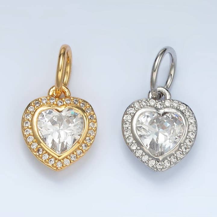 Pingente de Coração com Micro Zircónias Cúbicas Transparentes em Ouro 24K e Prata | AG859 por atacado de Aim Eternal