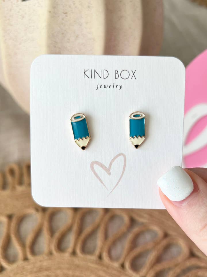 Earrings: Blue Pencil for wholesale by Kind Box