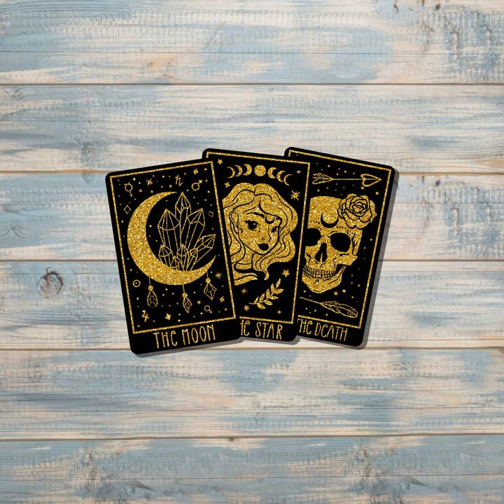 Tarot Cards Sticker, Black and Gold, Graphic Art Sticker, Vinyl, , Boho Hippie |Sticker or Magnet for wholesale by Handmade by Marlayna