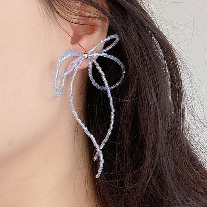 SWEET BOW BEADED TASSEL EARRINGS_CWAJE1692 for wholesale by ACCITY