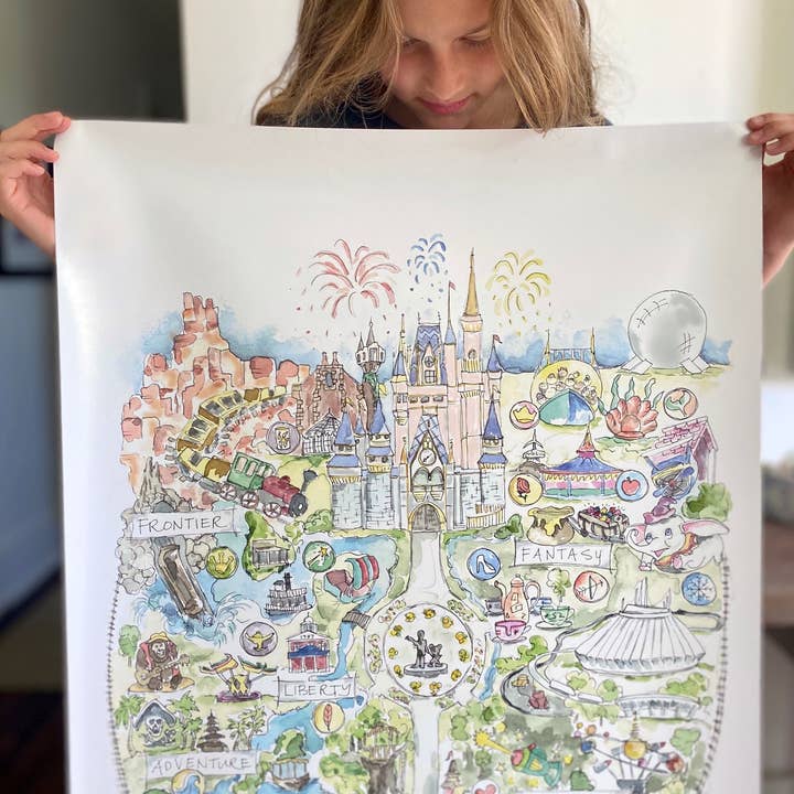 Elizabeth Wade Studio - Wholesale Art Print - Magical Theme Park: Florida Watercolor Map Art Print