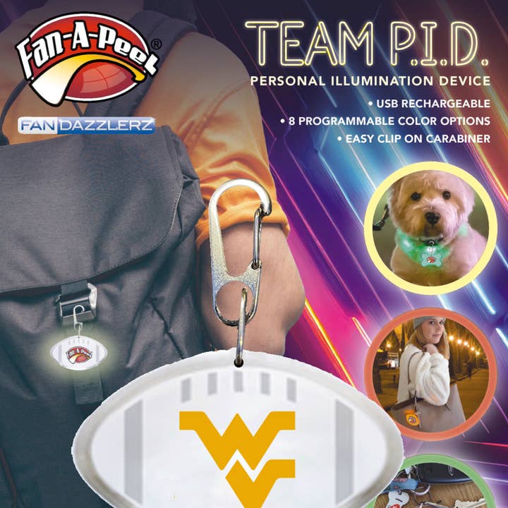 West Virginia Personal Illumination Device Football Shape for wholesale by Fanapeel / Gamefaces