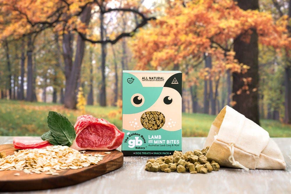 The Golden Bone Bakery – wholesale Pet treats – Dog – SNACK PACKS Lamb & Mint Bites Dog Treats2