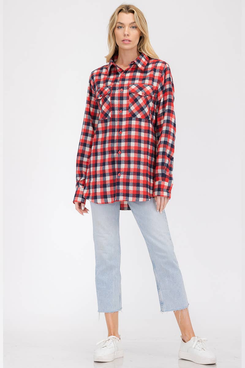 WEIV - Wholesale Button Down Shirt - Women's - WOMENS OVERSIZE FLANNELL LONG SLEEVE SHIRT5