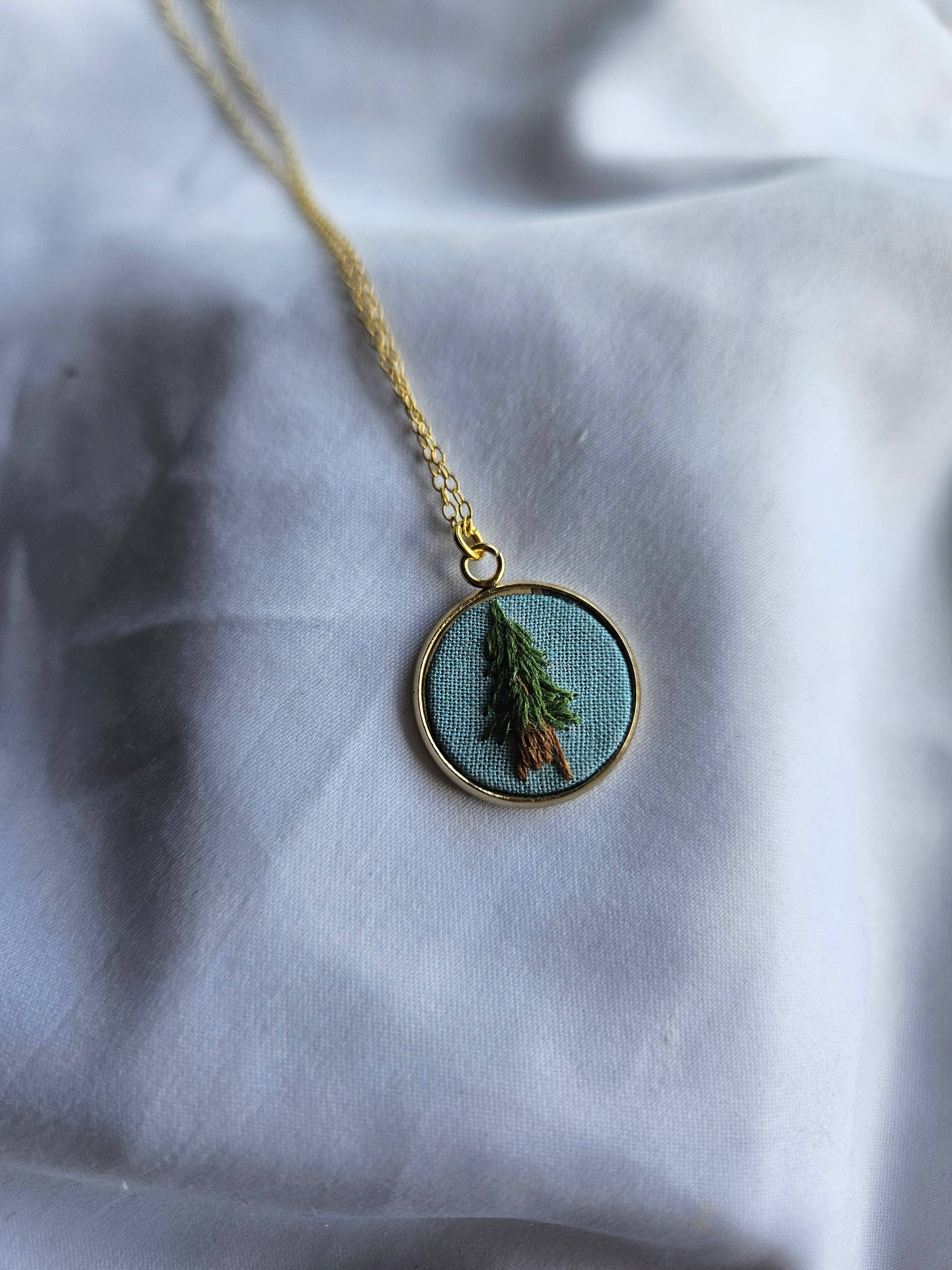 Biobroidery - Wholesale Pendant/Charm Necklace - Hand-embroidered Douglas-fir tree pendant2