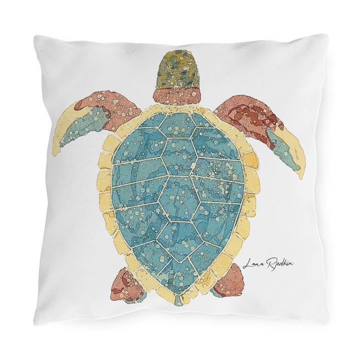 Coussins d'extérieur Tortue de mer colorée, Décor côtier, Coussin nautique, Accessoires pour maison de plage, Cadeaux de jardinage pour la vente par Rjedkin Art And Design