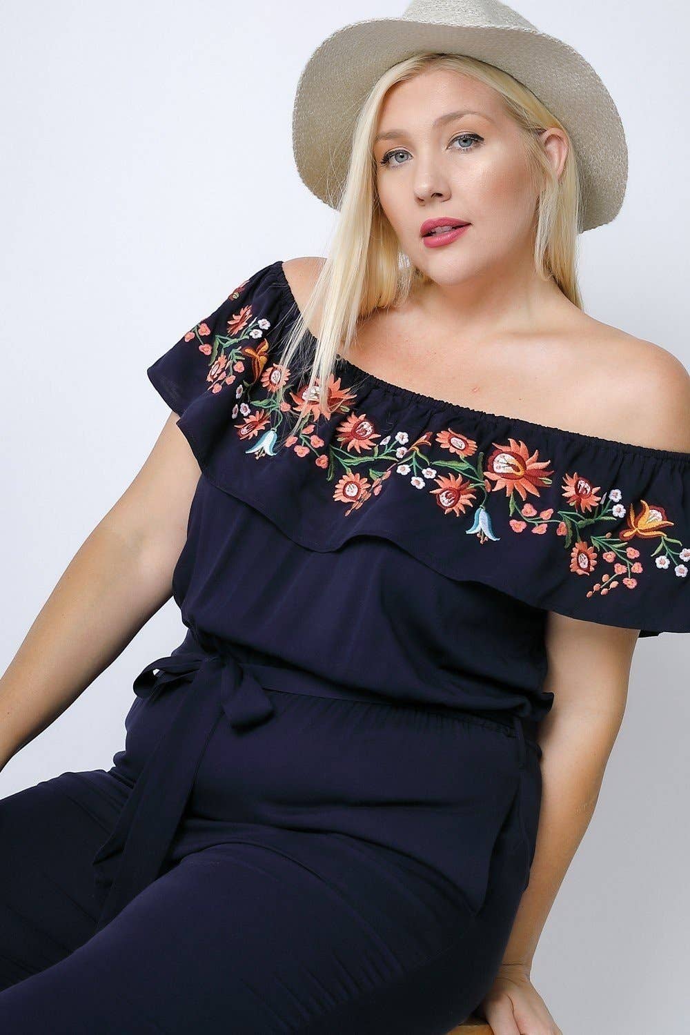 Davi & Dani - Wholesale Jumpsuit - Women's - PLUS SIZE FLORAL EMBROIDERED OFF SHOULDER JUMPSUIT7