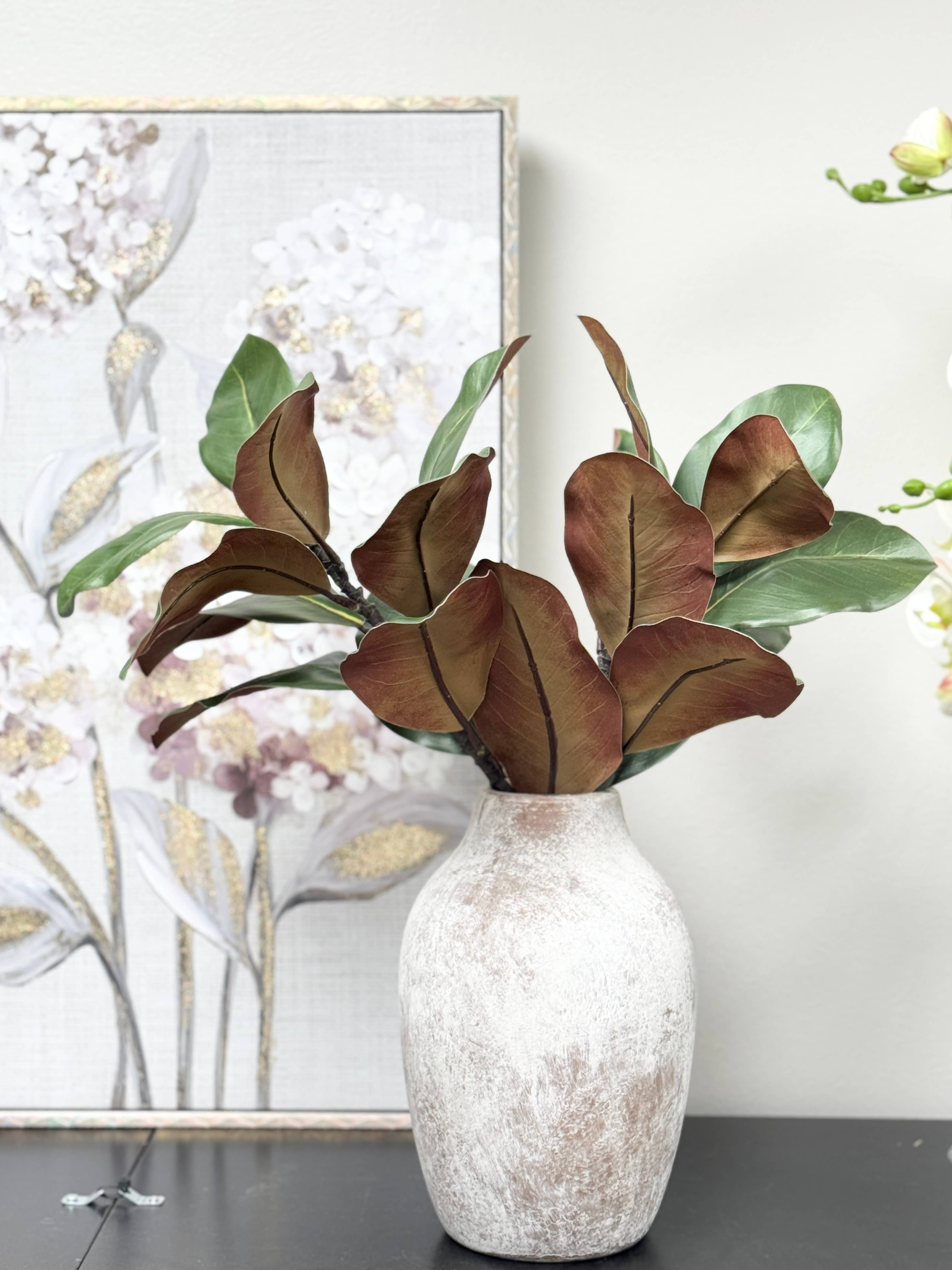 Angel Isabella - Vente Fleurs artificielles - Tige de magnolia ultra réaliste Real Touch de 22" - 10 feuilles2