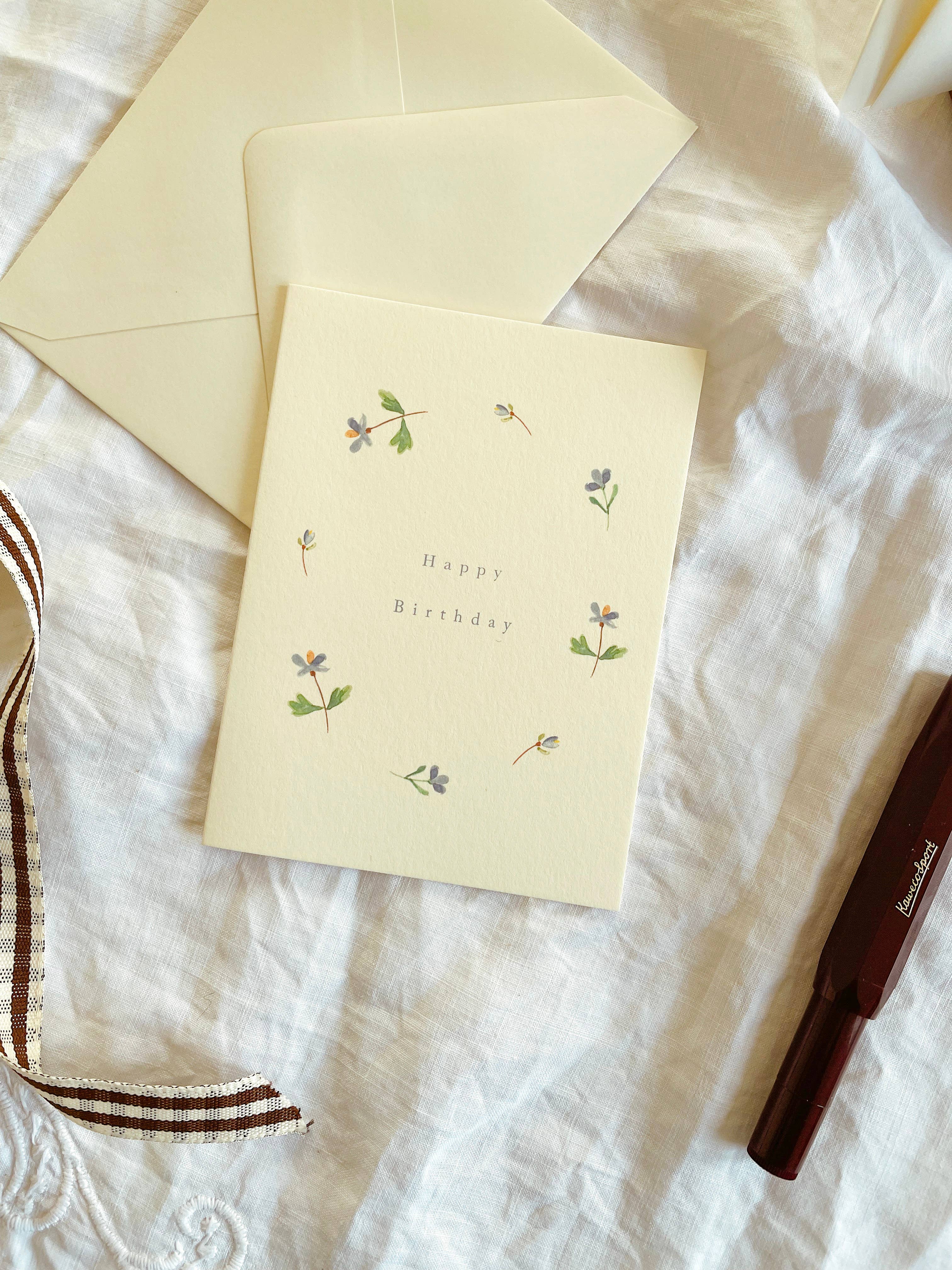 Annie Brougham Paper Goods. – wholesale Birthday card – Blue Florals Petite Summer Birthday Card3