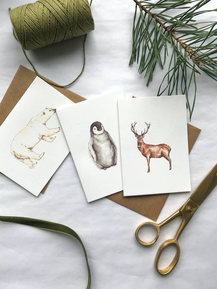 Woodland Animal Mini Christmas Card for wholesale by Annie Brougham Paper Goods.