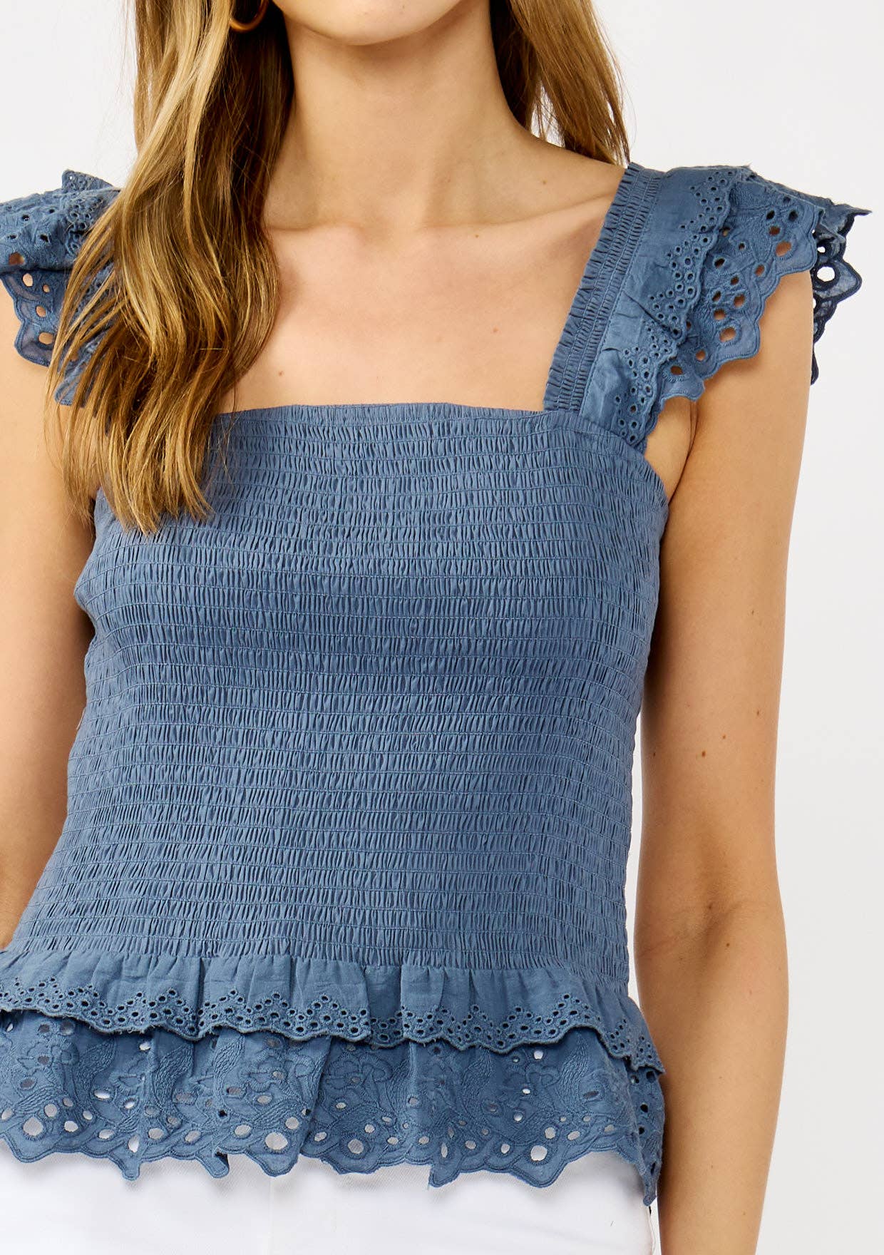 Lovestitch - Wholesale Blouse - Women's - Smocked Scallop Lace Ruffle Top3