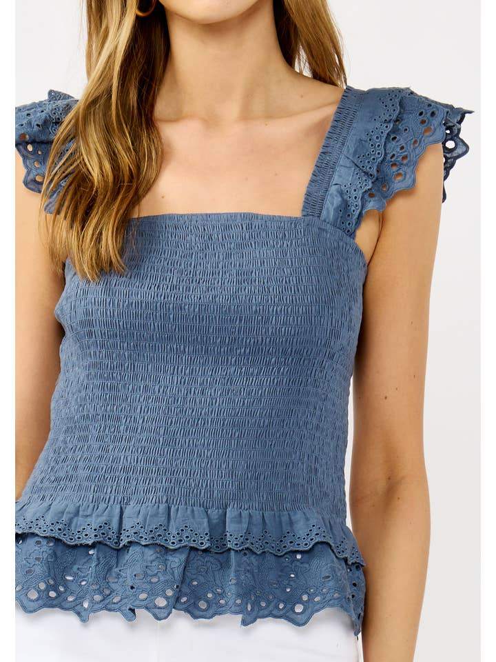 Lovestitch - Wholesale Blouse - Women's - Smocked Scallop Lace Ruffle Top3