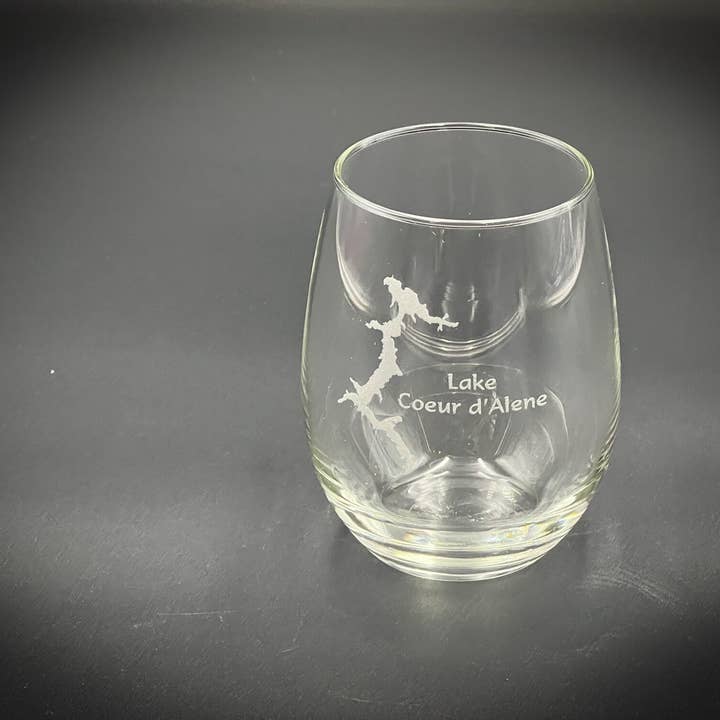 Adirondack Etching LLC - Wholesale Wine Glass - Lake Coeur d' Alene Idaho - 15 oz Stemless Wine Glass