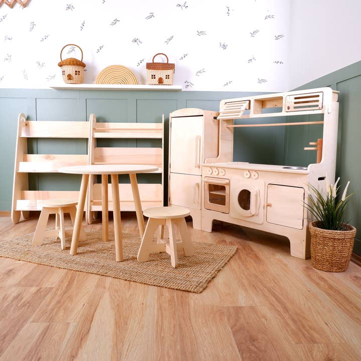 Nova Cozinha de Brincar em Madeira com Micro-ondas + Máquina de Lavar por atacado de Kids Wood Store U.S. / EU.