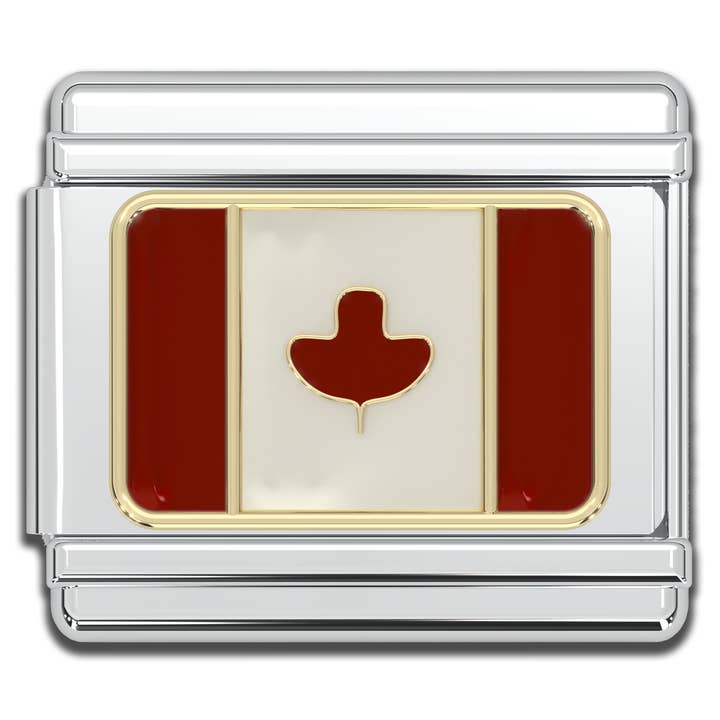 Natalia - Wholesale Individual Charm/Pendant - Italian Charms - Canada Flag, 9mm Enamel Bracelet Links