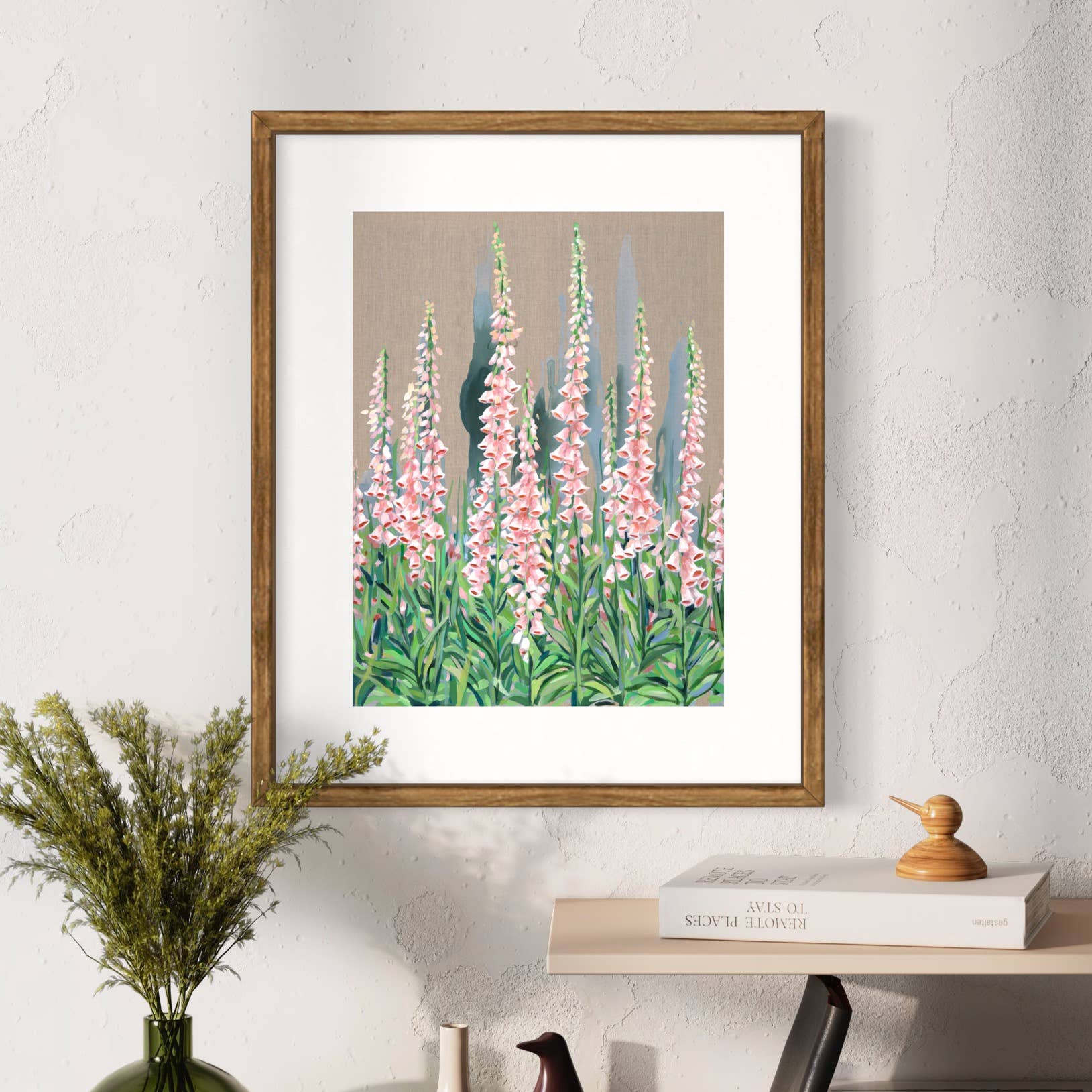 Meredith Raiford Art - Wholesale Art Print - Foxgloves on Linen- Vertical Canvas Print2