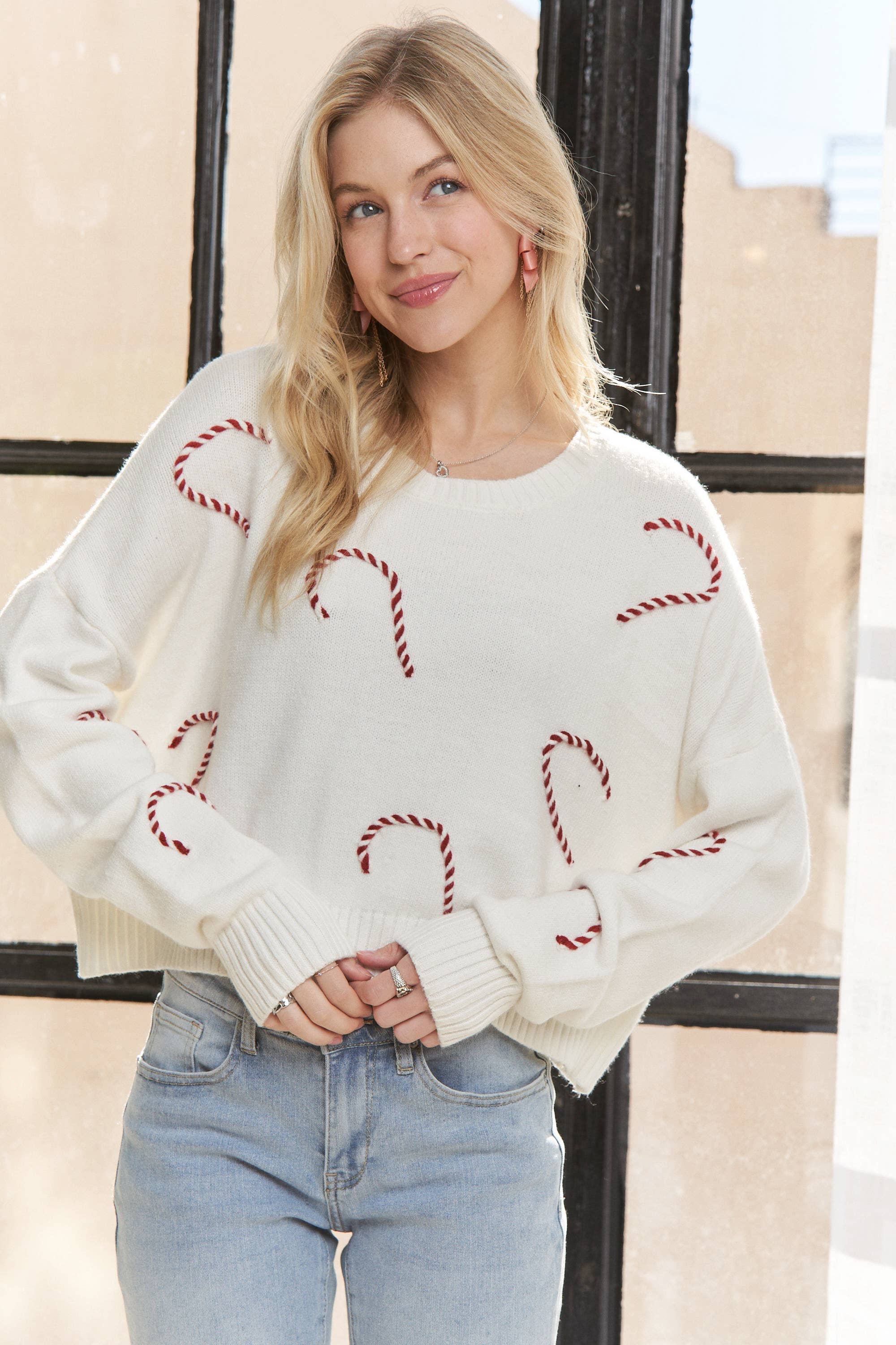 Off White CESW3794-LONG SLEEVES ROUND NECK SWEATER TOP for wholesale on Faire