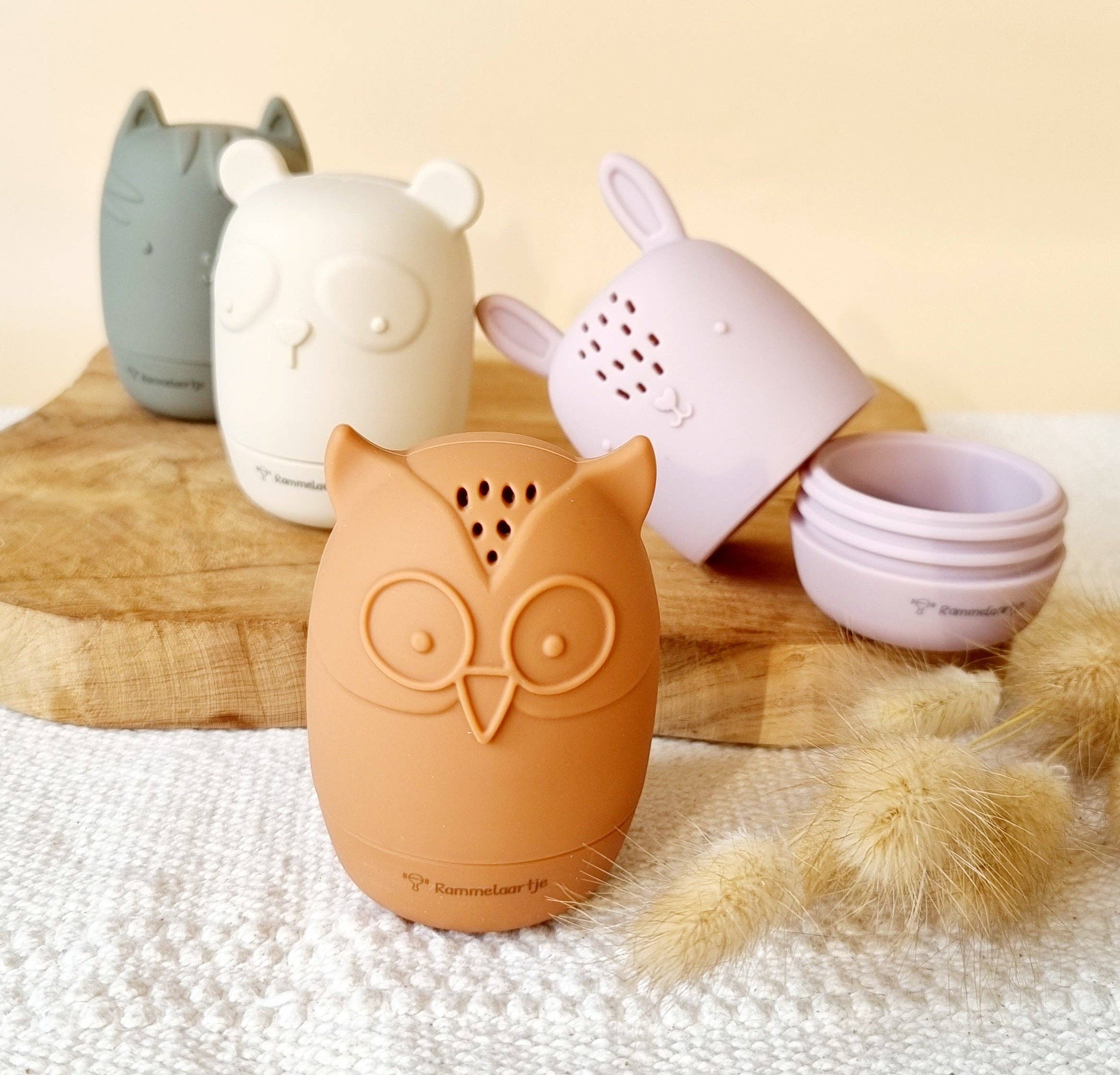 Rammelaartje - Wholesale Bath Toy - Baby - Set of 4 silicone bath toys Earth tones3