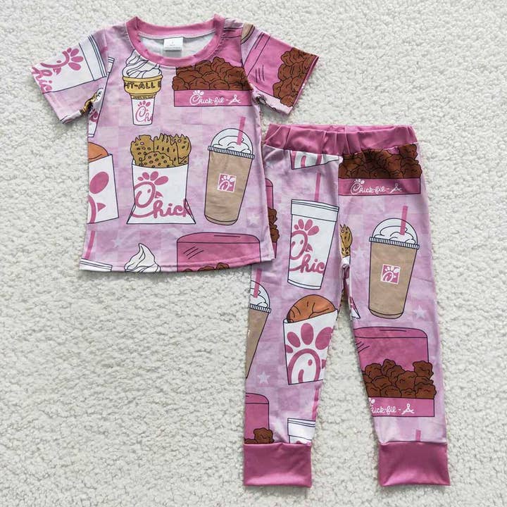 Aier Wholesale - Wholesale Sleepwear Set - Kids - Baby Girls Chips Short Sleeve Pajamas Clothes Sets