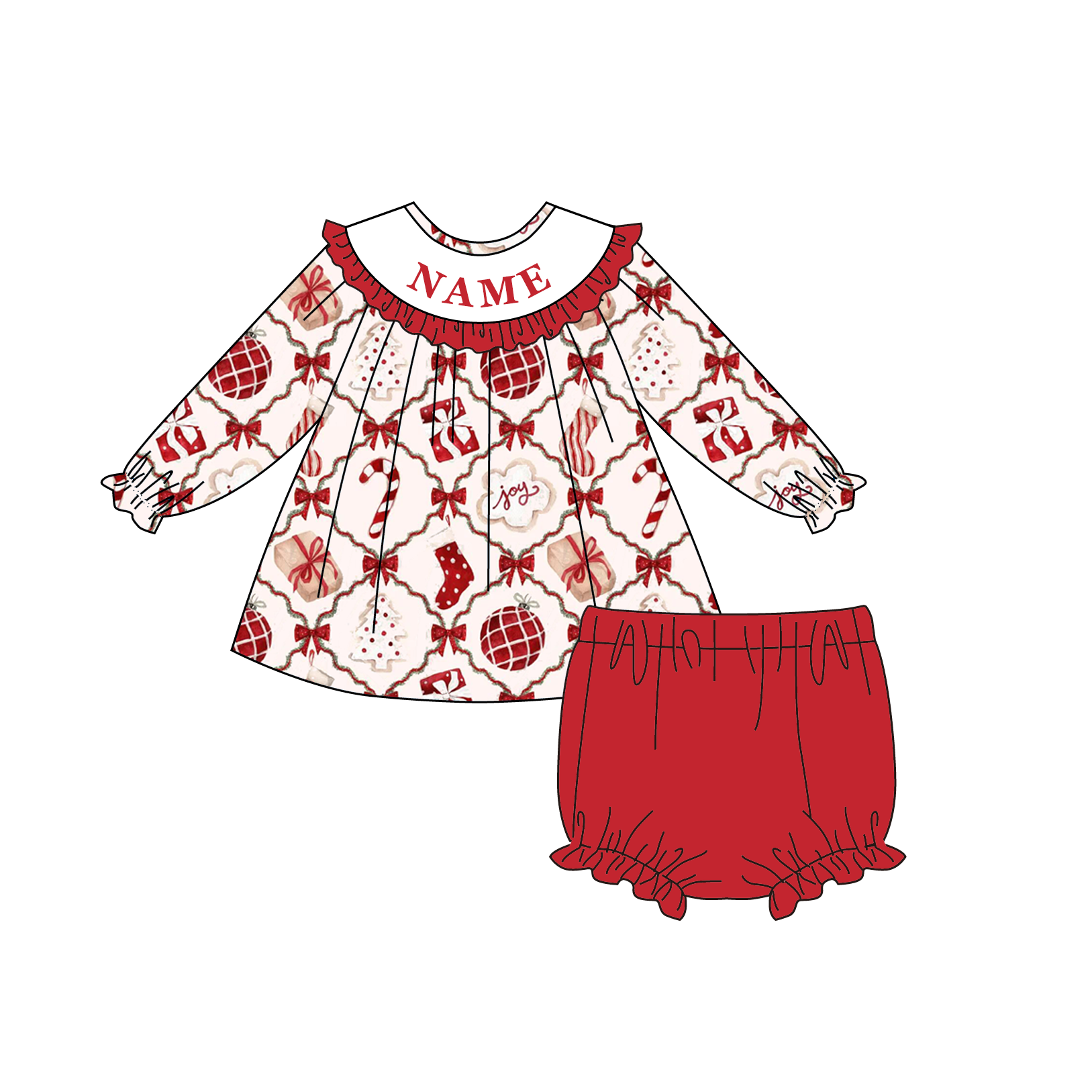 Auraquise - Vente Ensemble haut et pantalon – enfant - Collection de Tenues Personnalisées avec Nom et Broderie Smockée de Noël1