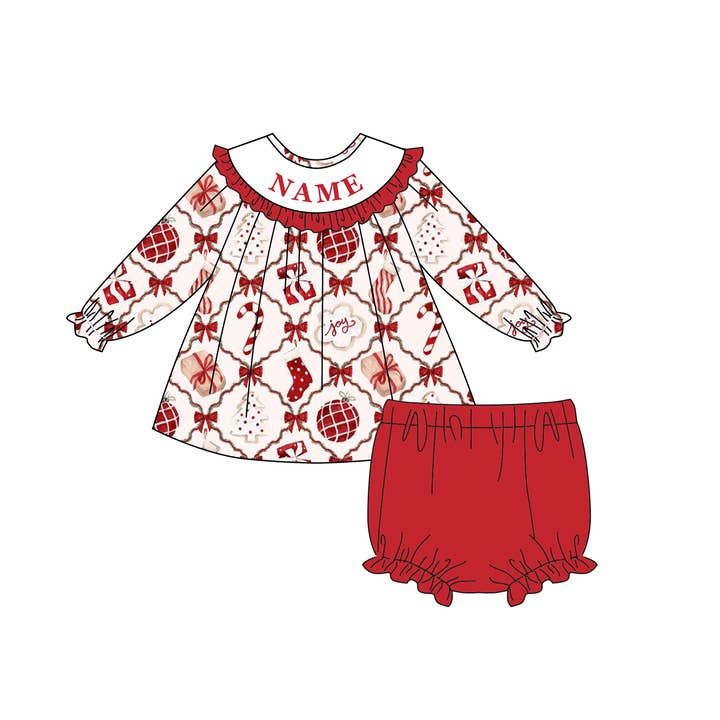 Auraquise - Vente Ensemble haut et pantalon – enfant - Collection de Tenues Personnalisées avec Nom et Broderie Smockée de Noël1