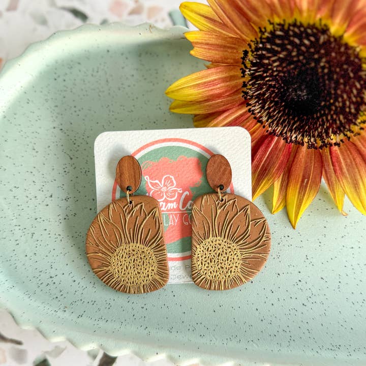 Anam Cara Clay Goods - Wholesale Dangle Earrings - Half Circle Sunflower Drops Polymer Clay EarringS3