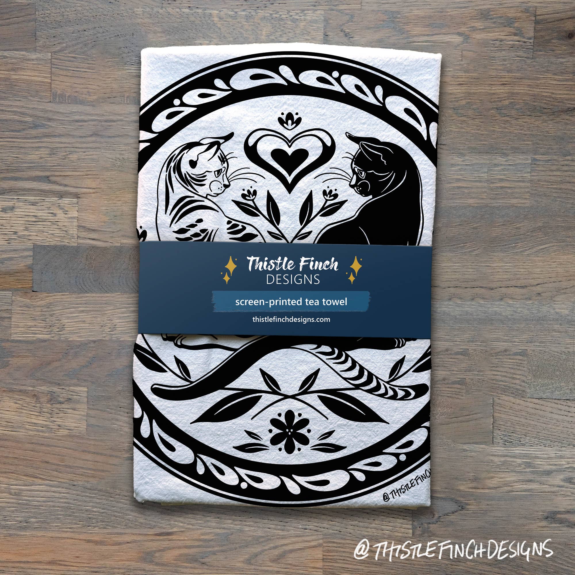 Thistle Finch Designs - Wholesale Tea Towel - House Cat Hex Sign Tea Towel5