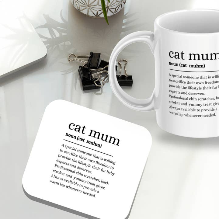 Lustiger Untersetzer „Cat Mum“, 9 x 9 cm, Rückseite aus Kork für den Großhandel von Lunabuloona