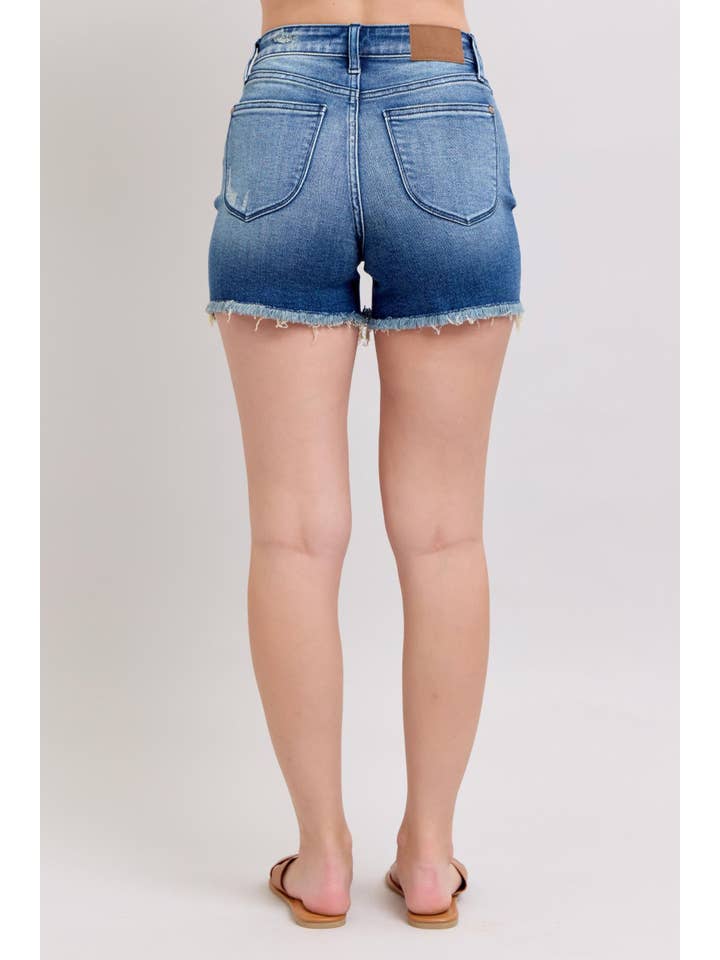 Watermelon Apparel – wholesale Shorts – Dam – Judy Blue Hög Midja V-Front Fray Hem Shorts3