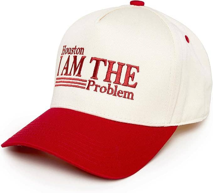 Funky Junque - Wholesale Trucker Hat - Unisex - Two Tone Cap -  Houston I am The Problem - Beige/Red3
