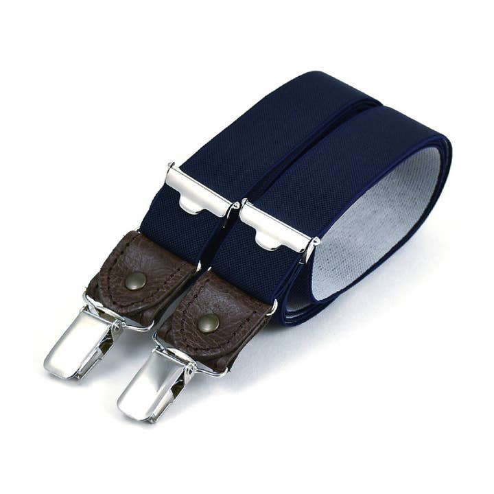 Dünne Hosenträger zum Anstecken mit Lederdetails - Navy für den Großhandel von Bertelles