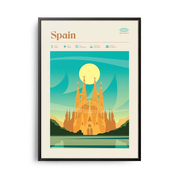 Affiche de voyage rétro Espagne mi-siècle moderne pour la vente par Weekend Concept