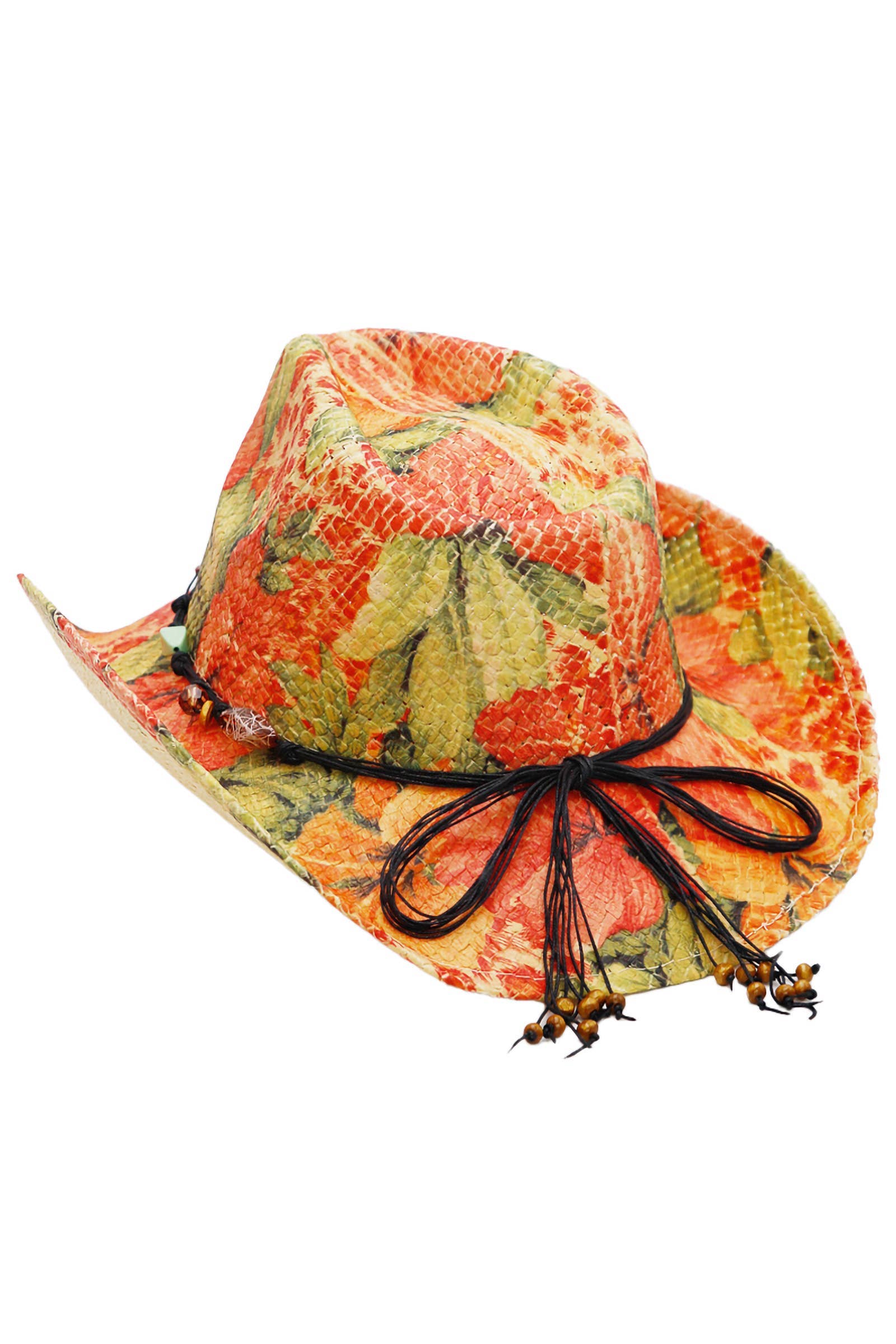 Cap Zone - Wholesale Cowboy Hat - Women's - Floral Print Raffia Paper Straw Cowboy Hat10