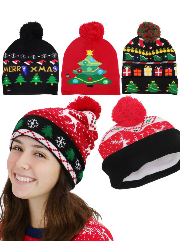 Christmas Led Light-up Long Short Beanie for wholesale by Cap Zone
