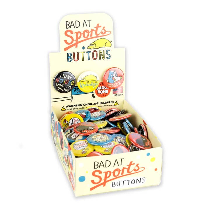 Bad At Sports 1.25" Button Box for wholesale by Badge Bomb