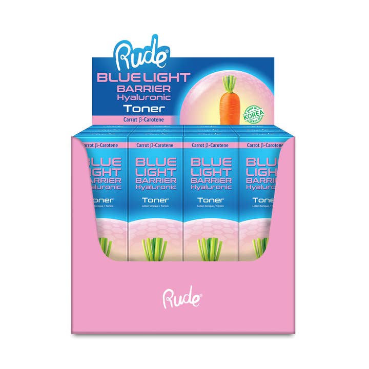 Blå ljus Barrier Hyaluronic Toner Papper Display, 12st för wholesale av Rude Cosmetics