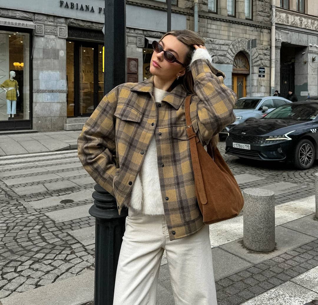 Marayn – wholesale Rock - Dam – Rysk rutig höstchic brunrutig oversized kappa12