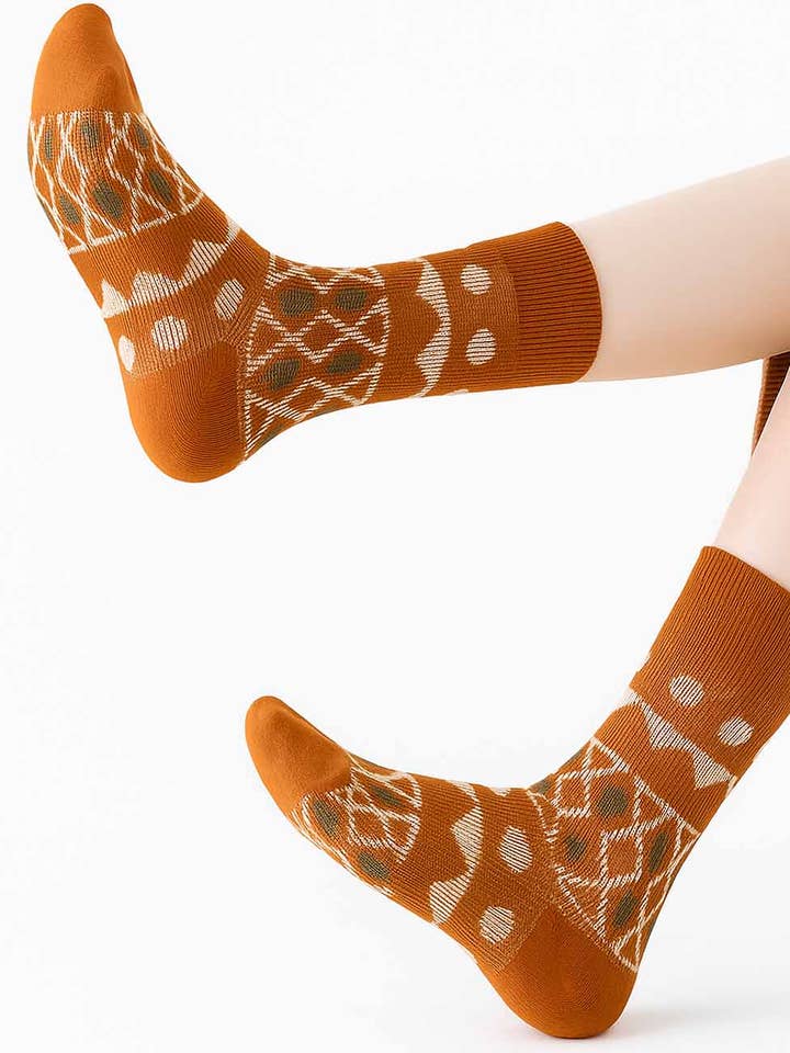 Dame Vintage Geometrisk Mønster Strikkede Midi Lægsokker for engroshandel hos Sweetkama