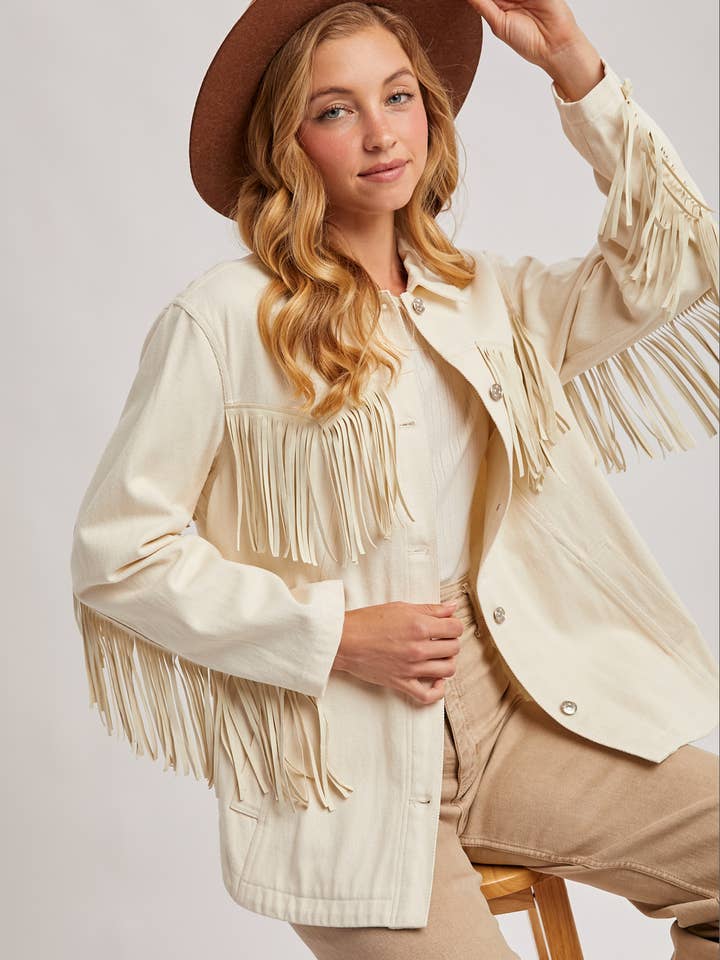 Bluivy - Vendita all'ingrosso Giacca - Donna - Giacca in denim western con frange e bottoni - confezione aperta13