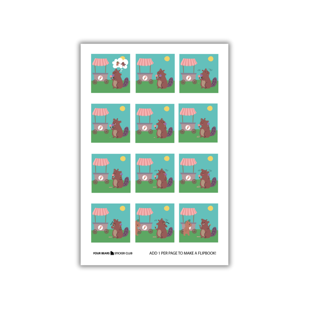 Four Bears Sticker Club - Vente Autocollant - Enfant et bébé - Flipbook de crème glacée0