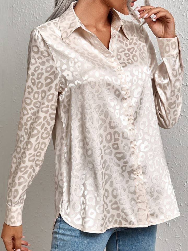 safistyle - Wholesale Button Down Shirt - Women's - Leopard Print Satin Button-Up Top