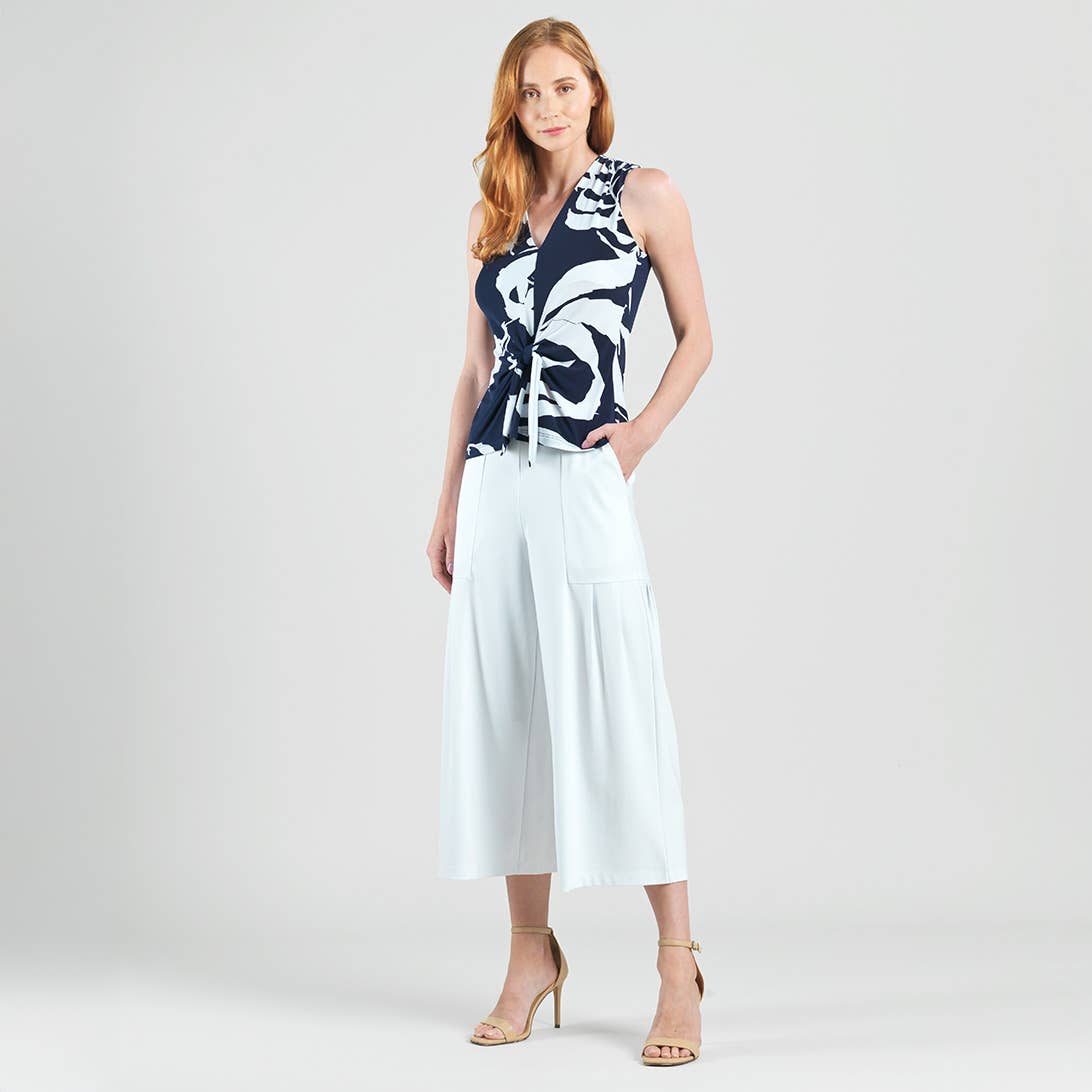 Navy White T49P29 - Sleeveless V-Neck Center Front Tie Top for wholesale on Faire7