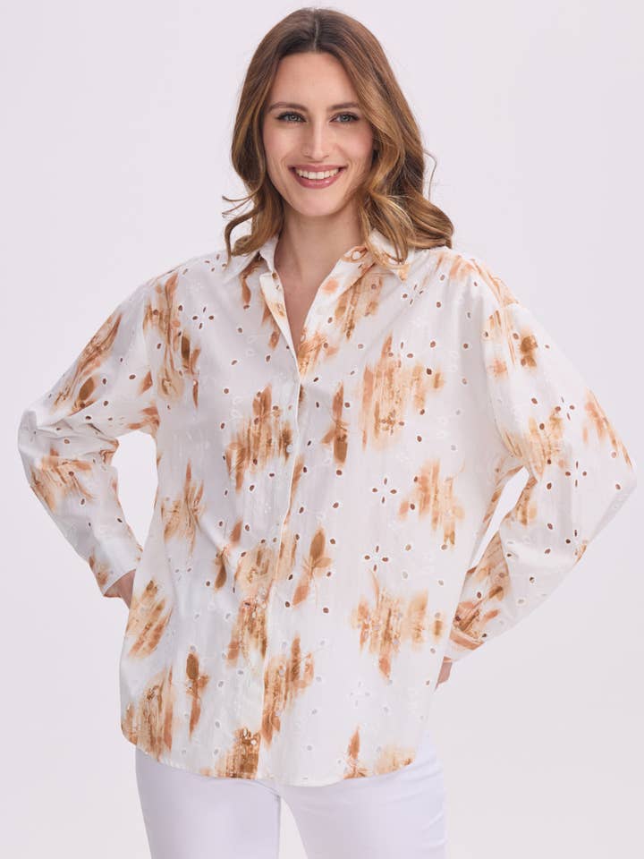 Bedrukte blouse met bloemenborduursel voor wholesale door KY CREATION PARIS