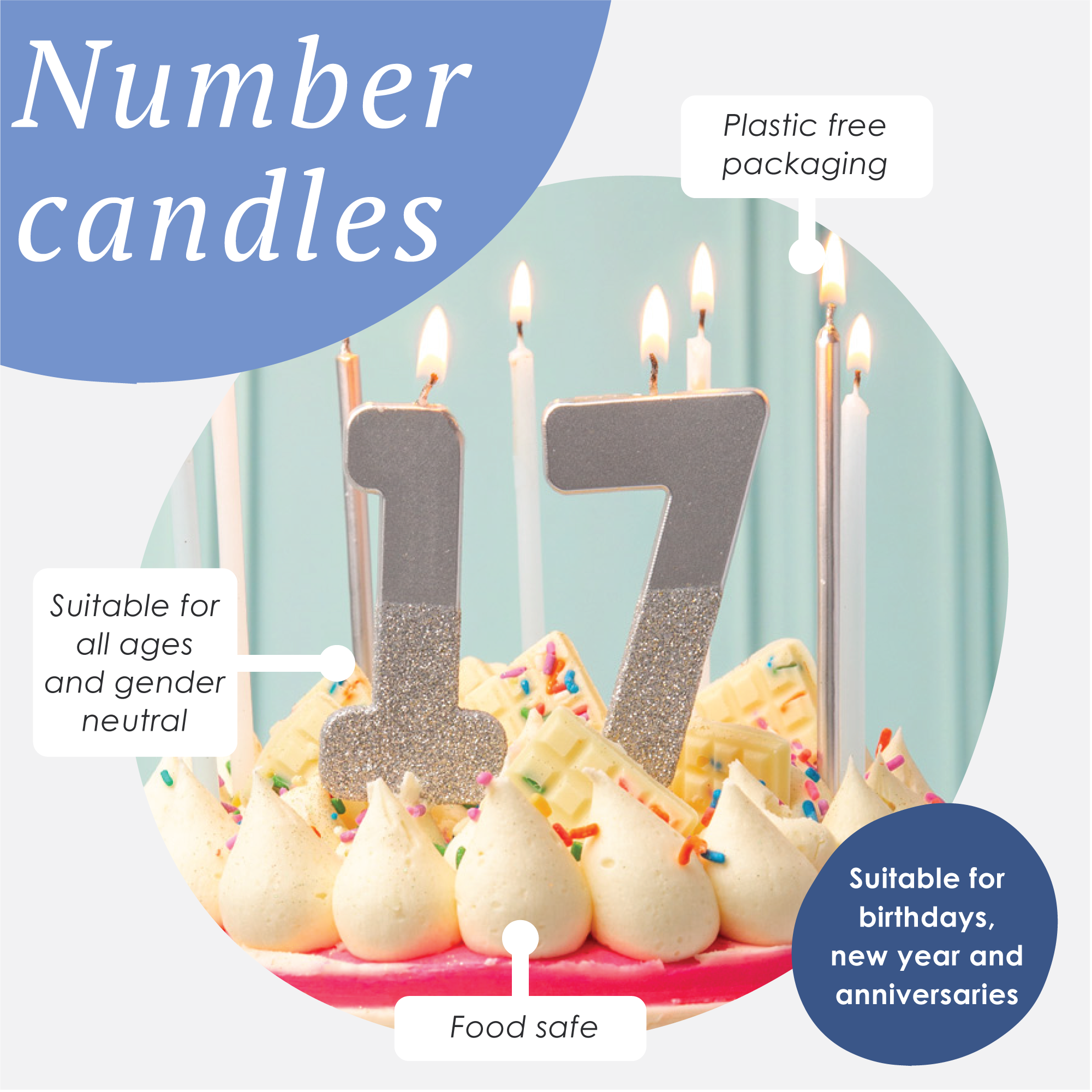Talking Tables EU - Wholesale Cake Candle - Silver Birthday Number Candles | 0-9 | Single |7