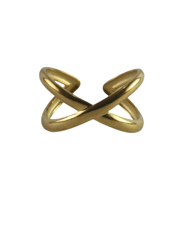 18k stainless steel golden criss cross ring for wholesale by Positiva Jewelry