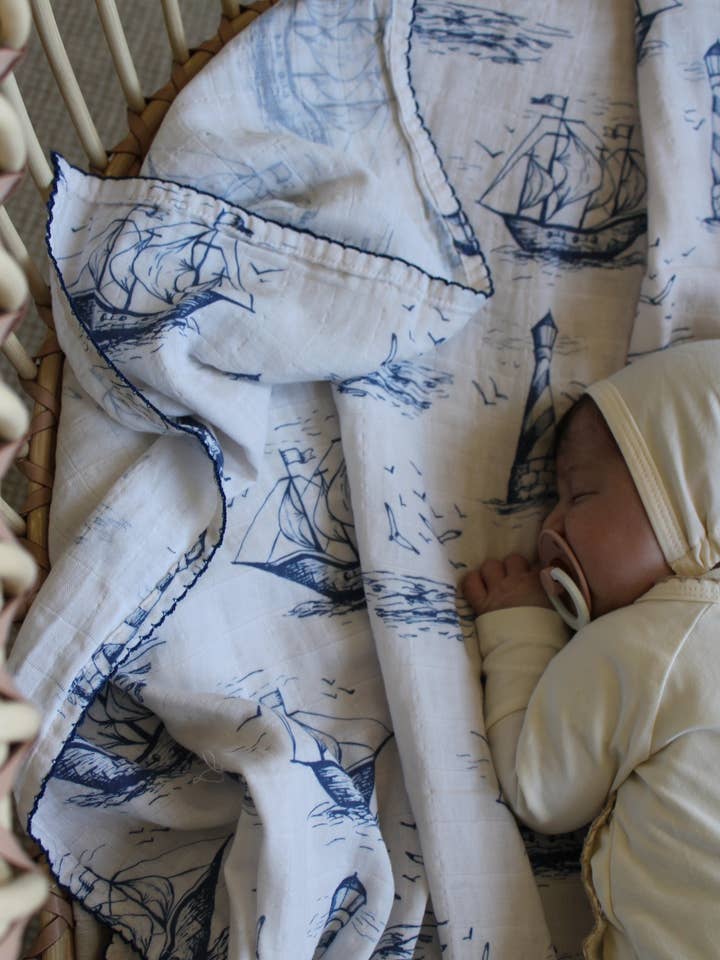 Little Threads - Wholesale Bedding Blanket - Kids & Baby - Nautical Sailor Dream Muslin Blanket2