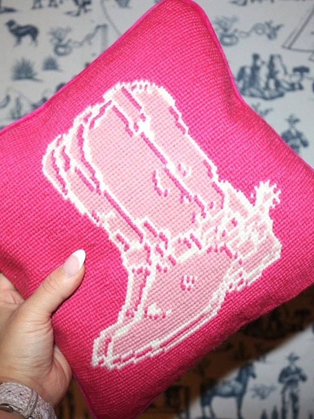 Pink Boots Needlepoint Pillow for wholesale by Southern Decorative