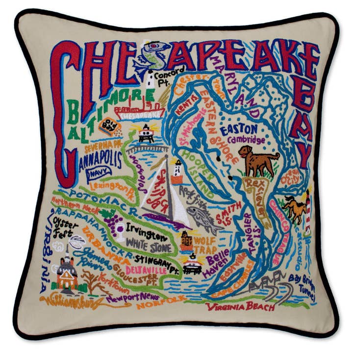 Coussin brodé à la main de Chesapeake Bay pour la vente par catstudio