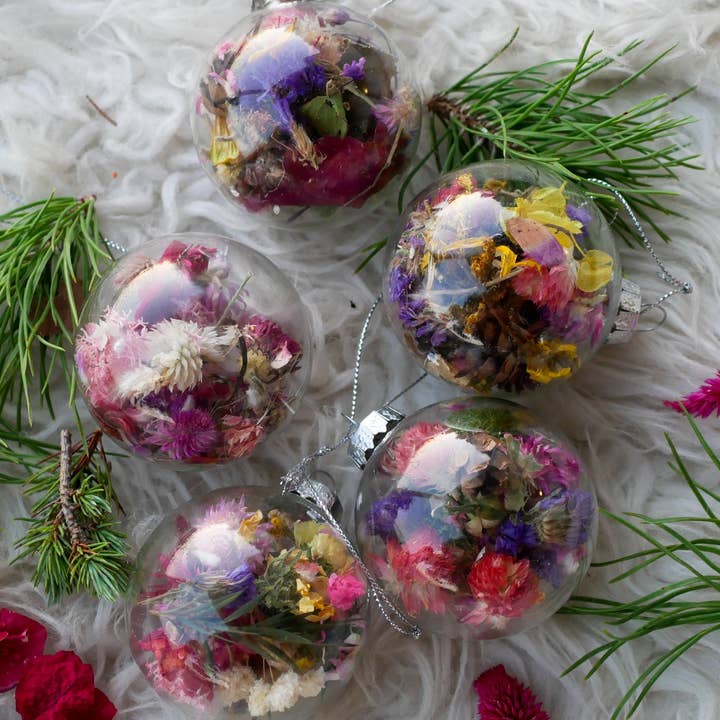 Remedy Designs - Wholesale Ornament - Dried Flower Ornaments | 3.5” Glass Baubles | Single or Pack of 51